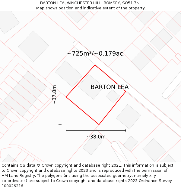 BARTON LEA, WINCHESTER HILL, ROMSEY, SO51 7NL: Plot and title map