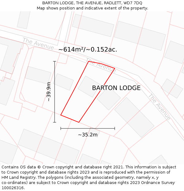 BARTON LODGE, THE AVENUE, RADLETT, WD7 7DQ: Plot and title map