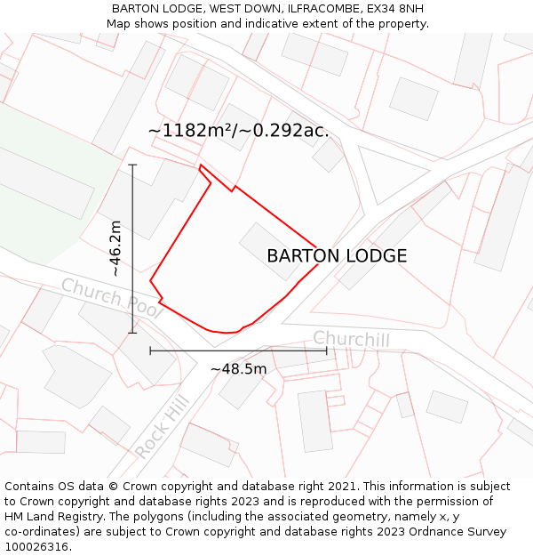 BARTON LODGE, WEST DOWN, ILFRACOMBE, EX34 8NH: Plot and title map