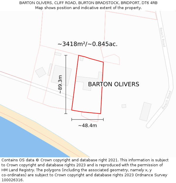 BARTON OLIVERS, CLIFF ROAD, BURTON BRADSTOCK, BRIDPORT, DT6 4RB: Plot and title map