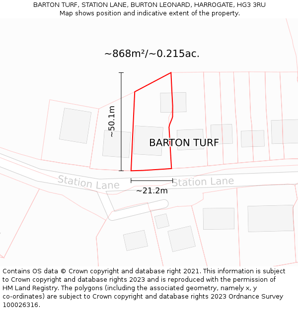 BARTON TURF, STATION LANE, BURTON LEONARD, HARROGATE, HG3 3RU: Plot and title map