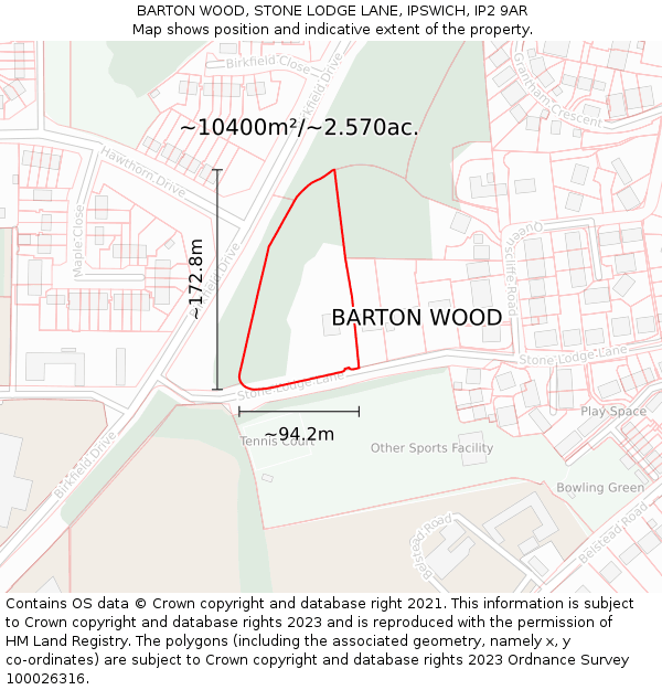BARTON WOOD, STONE LODGE LANE, IPSWICH, IP2 9AR: Plot and title map