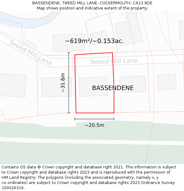 BASSENDENE, TWEED MILL LANE, COCKERMOUTH, CA13 9DE: Plot and title map