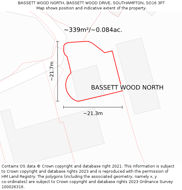 BASSETT WOOD NORTH, BASSETT WOOD DRIVE, SOUTHAMPTON, SO16 3PT: Plot and title map