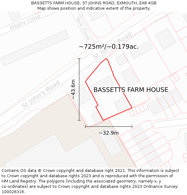 BASSETTS FARM HOUSE, ST JOHNS ROAD, EXMOUTH, EX8 4GB: Plot and title map