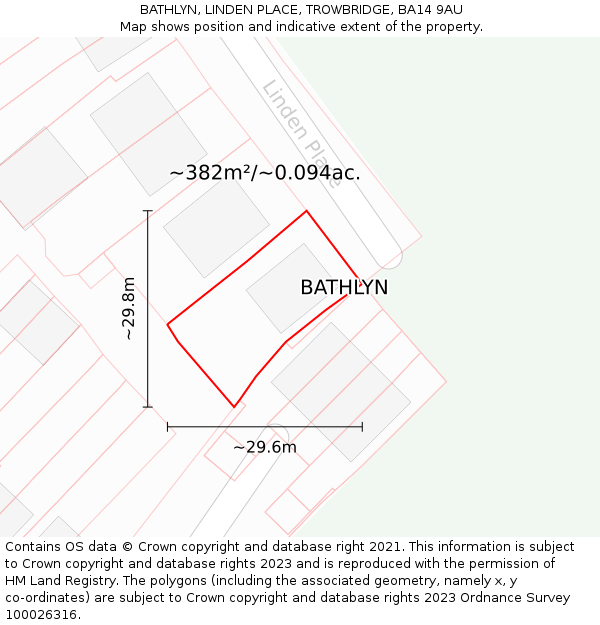 BATHLYN, LINDEN PLACE, TROWBRIDGE, BA14 9AU: Plot and title map