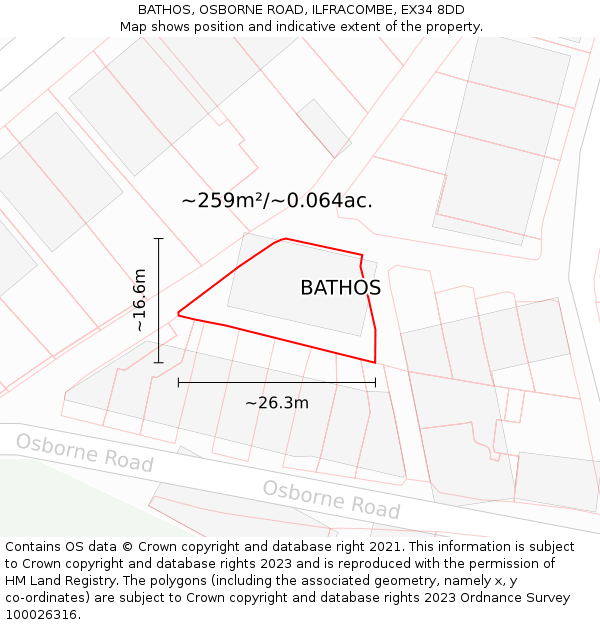 BATHOS, OSBORNE ROAD, ILFRACOMBE, EX34 8DD: Plot and title map