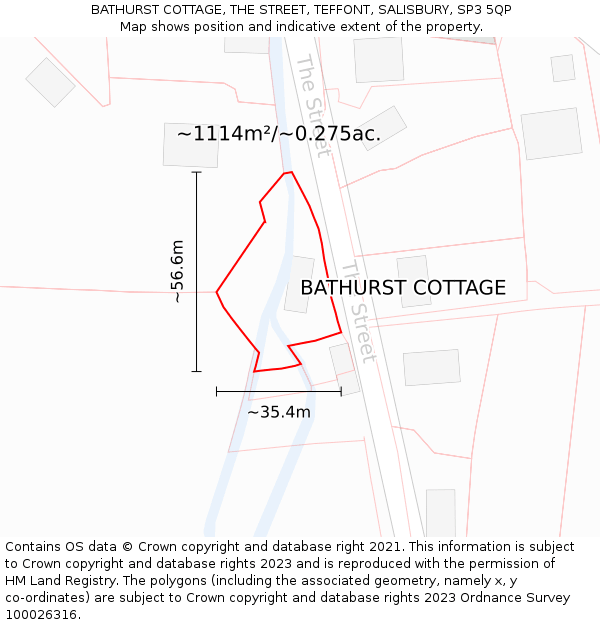 BATHURST COTTAGE, THE STREET, TEFFONT, SALISBURY, SP3 5QP: Plot and title map