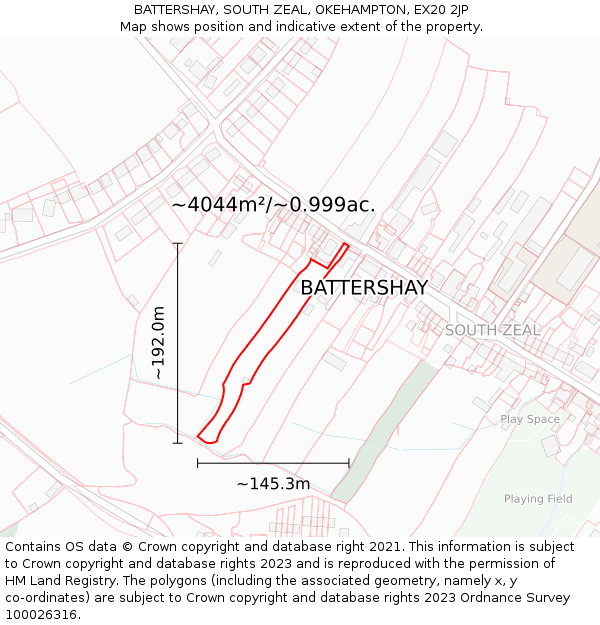 BATTERSHAY, SOUTH ZEAL, OKEHAMPTON, EX20 2JP: Plot and title map