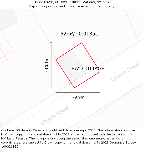 BAY COTTAGE, CHURCH STREET, MALPAS, SY14 8PF: Plot and title map