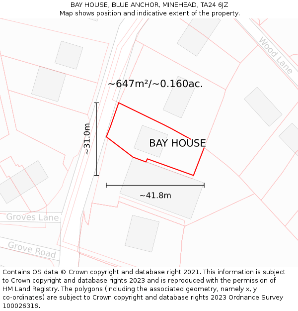 BAY HOUSE, BLUE ANCHOR, MINEHEAD, TA24 6JZ: Plot and title map