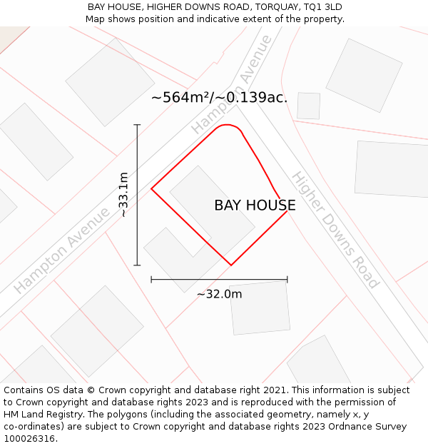 BAY HOUSE, HIGHER DOWNS ROAD, TORQUAY, TQ1 3LD: Plot and title map