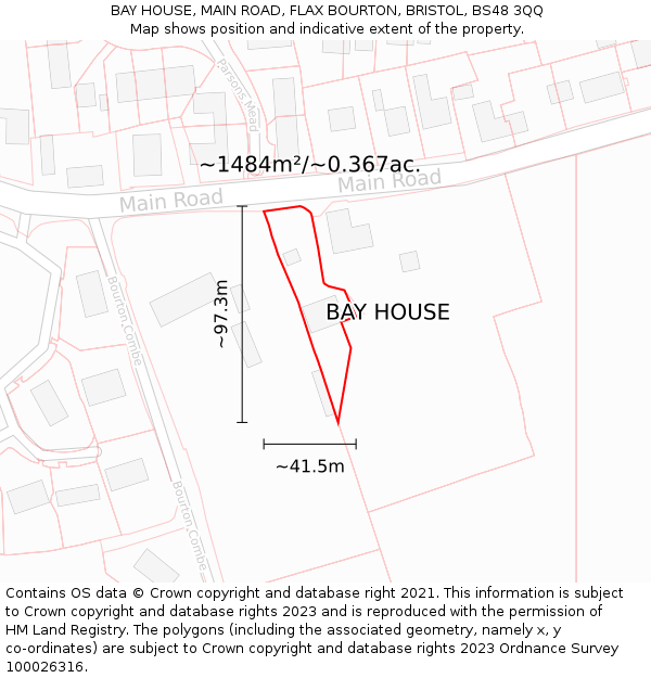 BAY HOUSE, MAIN ROAD, FLAX BOURTON, BRISTOL, BS48 3QQ: Plot and title map