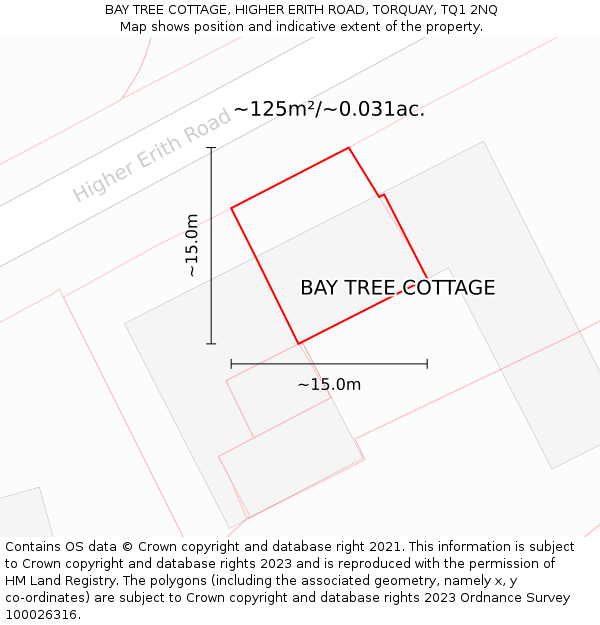 BAY TREE COTTAGE, HIGHER ERITH ROAD, TORQUAY, TQ1 2NQ: Plot and title map