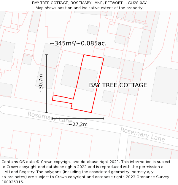 BAY TREE COTTAGE, ROSEMARY LANE, PETWORTH, GU28 0AY: Plot and title map