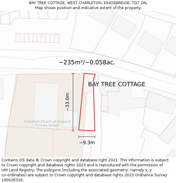 BAY TREE COTTAGE, WEST CHARLETON, KINGSBRIDGE, TQ7 2AL: Plot and title map