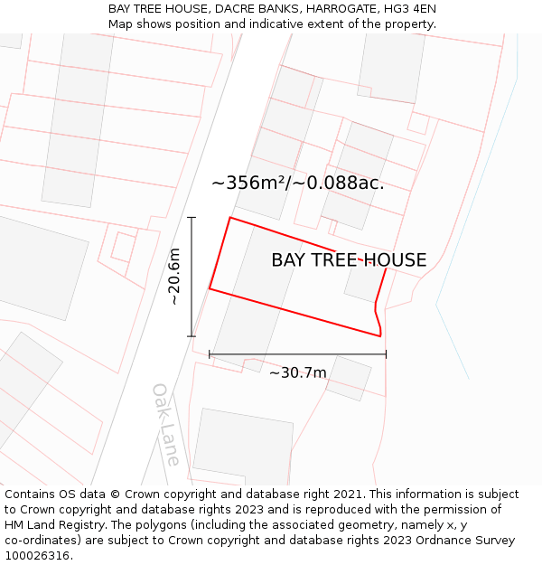 BAY TREE HOUSE, DACRE BANKS, HARROGATE, HG3 4EN: Plot and title map