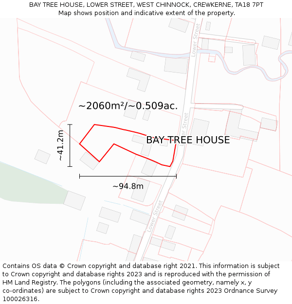 BAY TREE HOUSE, LOWER STREET, WEST CHINNOCK, CREWKERNE, TA18 7PT: Plot and title map