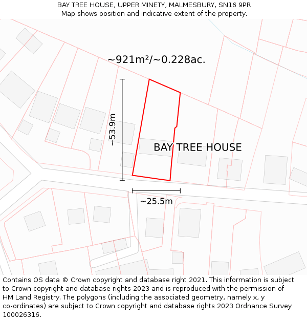 BAY TREE HOUSE, UPPER MINETY, MALMESBURY, SN16 9PR: Plot and title map