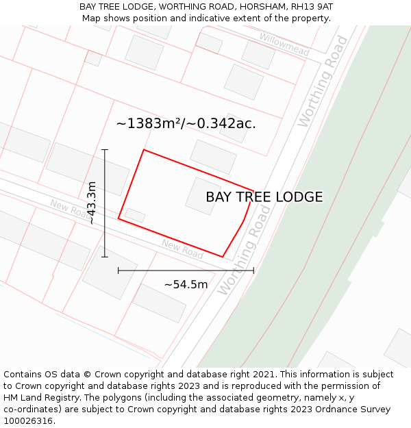 BAY TREE LODGE, WORTHING ROAD, HORSHAM, RH13 9AT: Plot and title map