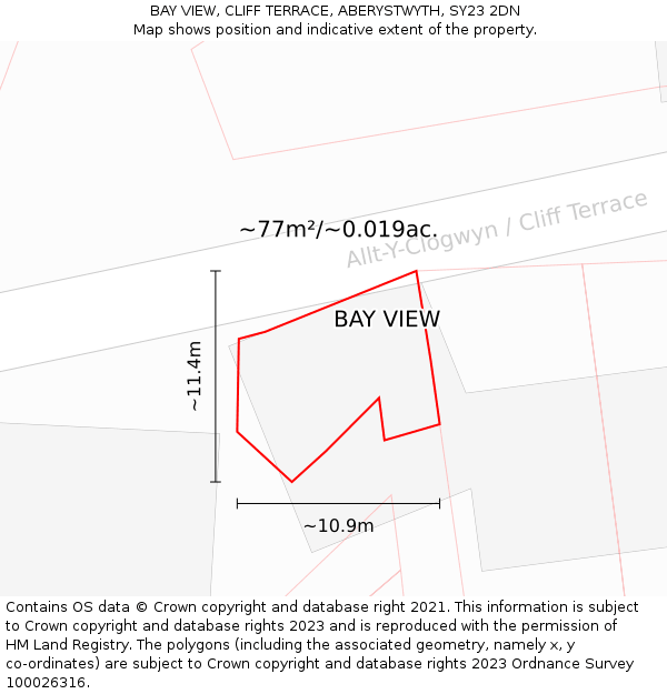 BAY VIEW, CLIFF TERRACE, ABERYSTWYTH, SY23 2DN: Plot and title map