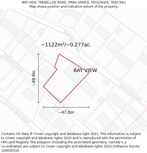 BAY VIEW, TREWELLOE ROAD, PRAA SANDS, PENZANCE, TR20 9SU: Plot and title map
