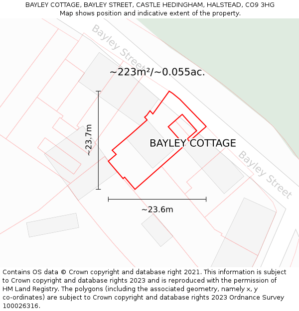 BAYLEY COTTAGE, BAYLEY STREET, CASTLE HEDINGHAM, HALSTEAD, CO9 3HG: Plot and title map