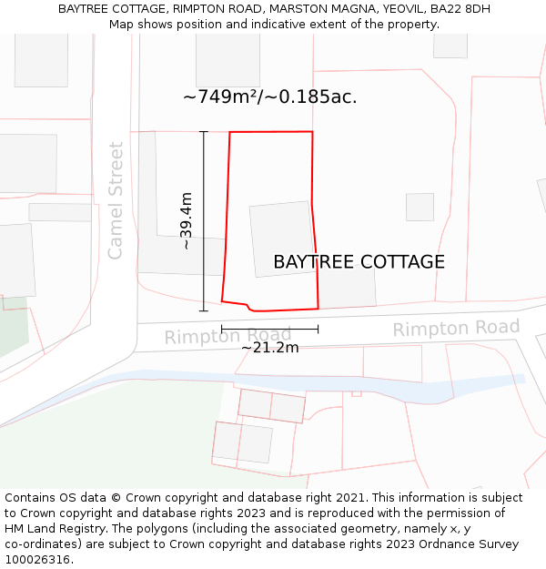 BAYTREE COTTAGE, RIMPTON ROAD, MARSTON MAGNA, YEOVIL, BA22 8DH: Plot and title map
