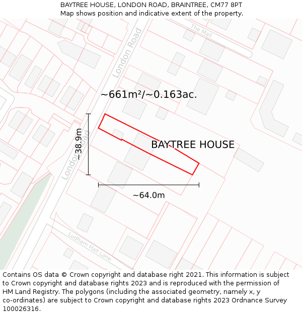 BAYTREE HOUSE, LONDON ROAD, BRAINTREE, CM77 8PT: Plot and title map