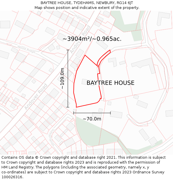 BAYTREE HOUSE, TYDEHAMS, NEWBURY, RG14 6JT: Plot and title map
