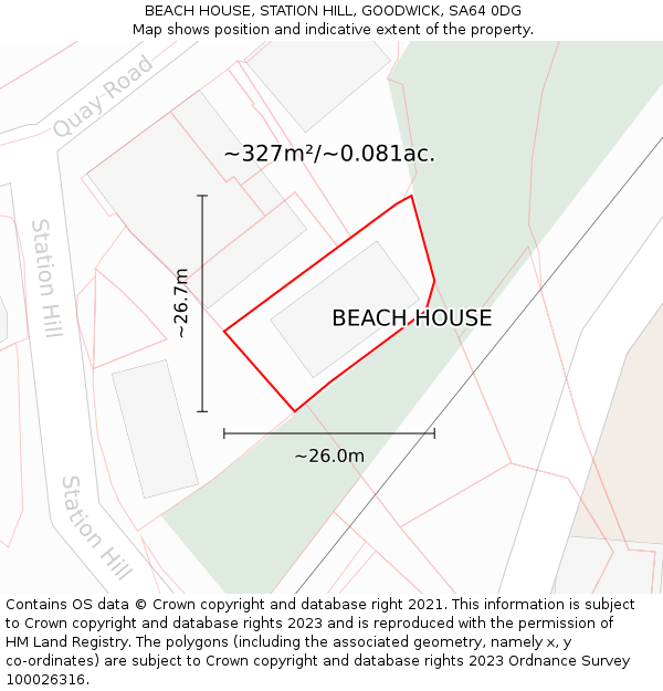 BEACH HOUSE, STATION HILL, GOODWICK, SA64 0DG: Plot and title map