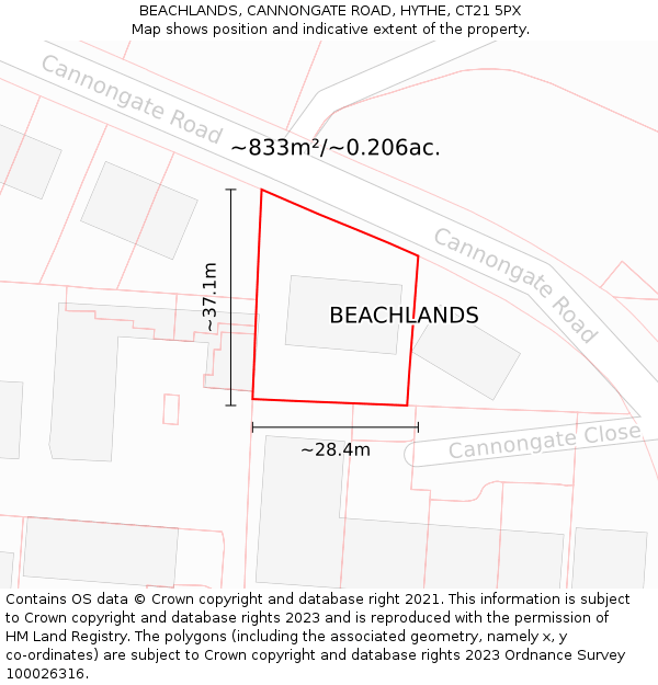 BEACHLANDS, CANNONGATE ROAD, HYTHE, CT21 5PX: Plot and title map