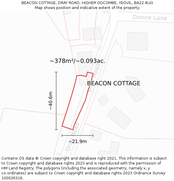 BEACON COTTAGE, DRAY ROAD, HIGHER ODCOMBE, YEOVIL, BA22 8UG: Plot and title map