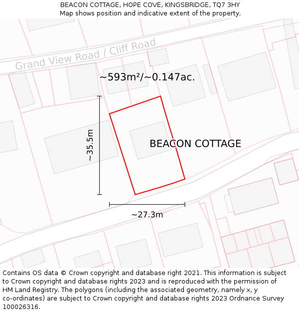 BEACON COTTAGE, HOPE COVE, KINGSBRIDGE, TQ7 3HY: Plot and title map