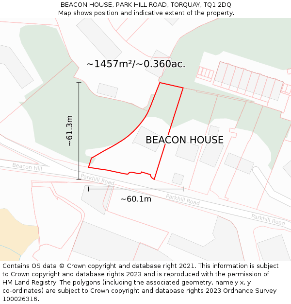 BEACON HOUSE, PARK HILL ROAD, TORQUAY, TQ1 2DQ: Plot and title map