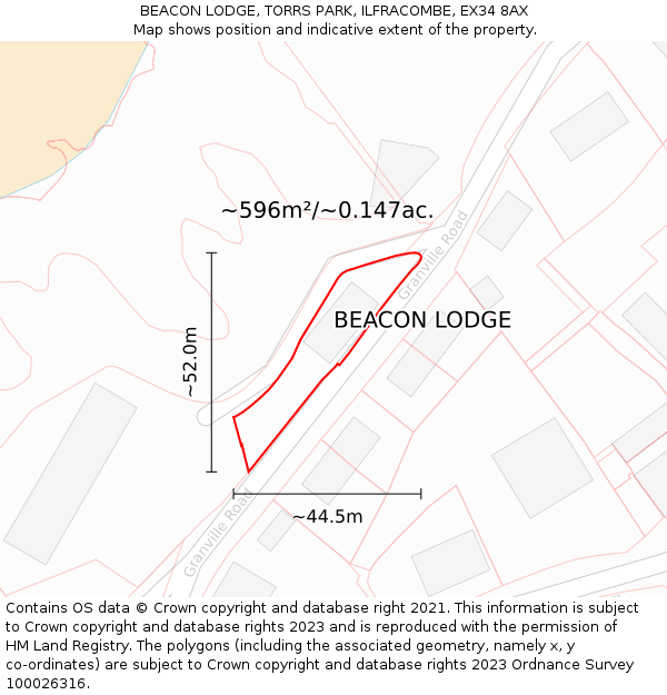 BEACON LODGE, TORRS PARK, ILFRACOMBE, EX34 8AX: Plot and title map