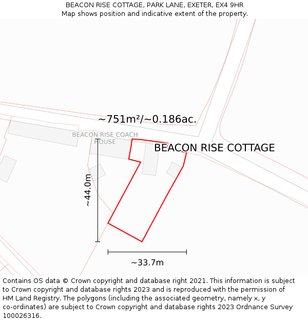BEACON RISE COTTAGE, PARK LANE, EXETER, EX4 9HR: Plot and title map