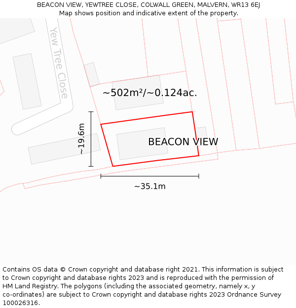 BEACON VIEW, YEWTREE CLOSE, COLWALL GREEN, MALVERN, WR13 6EJ: Plot and title map