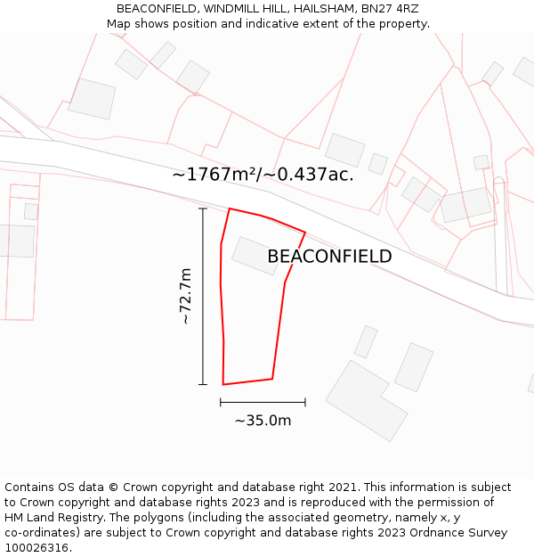 BEACONFIELD, WINDMILL HILL, HAILSHAM, BN27 4RZ: Plot and title map