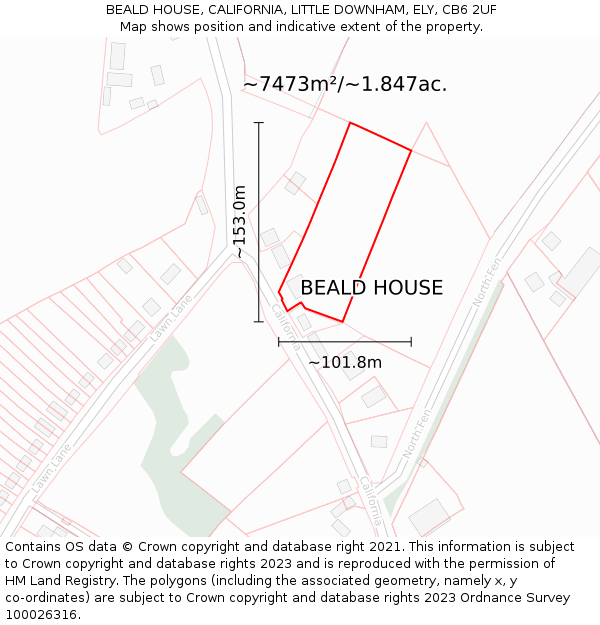 BEALD HOUSE, CALIFORNIA, LITTLE DOWNHAM, ELY, CB6 2UF: Plot and title map