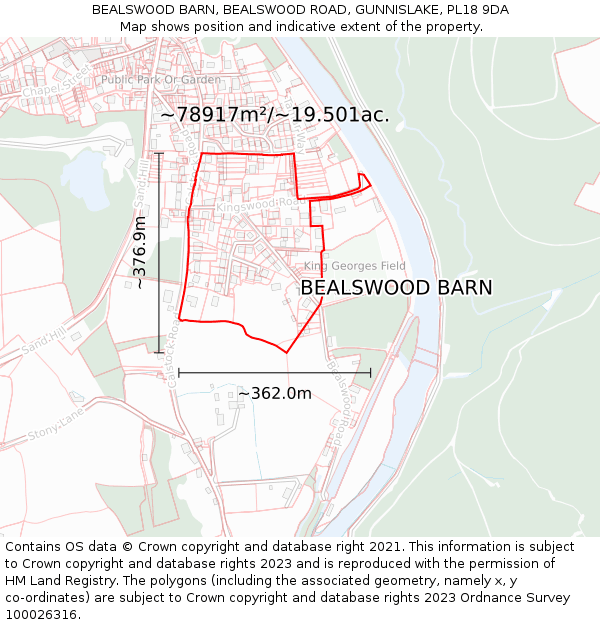 BEALSWOOD BARN, BEALSWOOD ROAD, GUNNISLAKE, PL18 9DA: Plot and title map