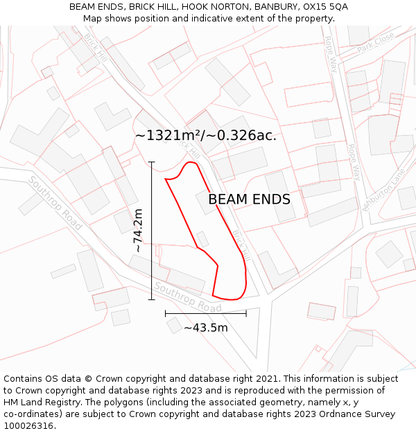 BEAM ENDS, BRICK HILL, HOOK NORTON, BANBURY, OX15 5QA: Plot and title map