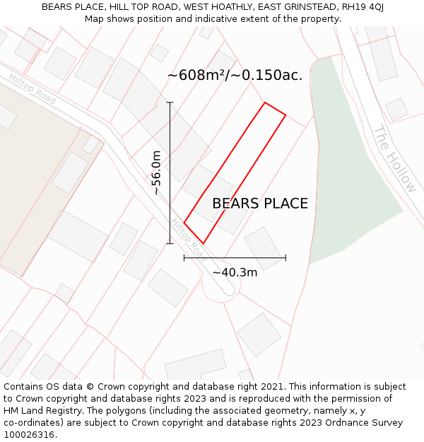 BEARS PLACE, HILL TOP ROAD, WEST HOATHLY, EAST GRINSTEAD, RH19 4QJ: Plot and title map