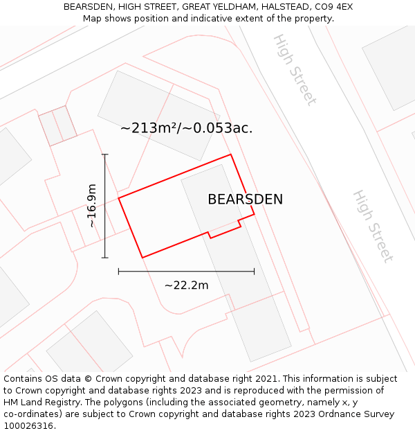 BEARSDEN, HIGH STREET, GREAT YELDHAM, HALSTEAD, CO9 4EX: Plot and title map