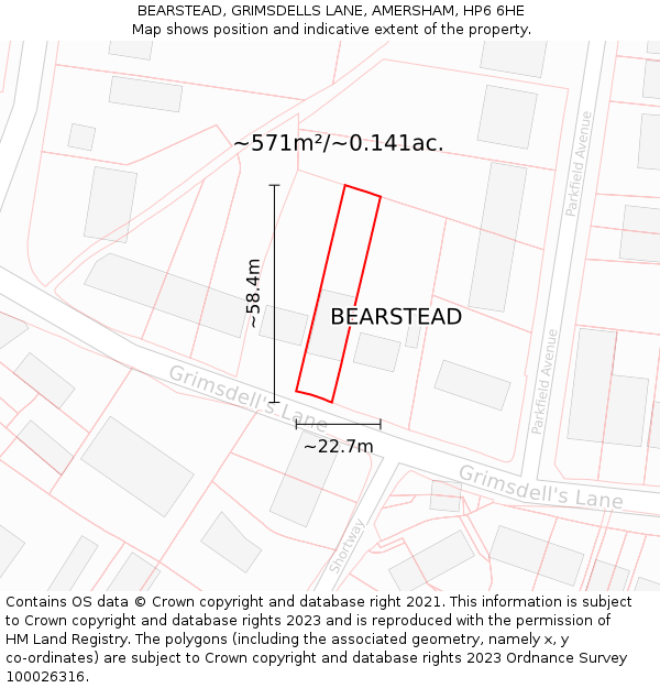 BEARSTEAD, GRIMSDELLS LANE, AMERSHAM, HP6 6HE: Plot and title map