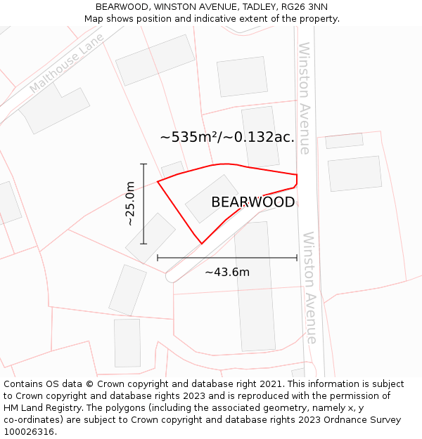 BEARWOOD, WINSTON AVENUE, TADLEY, RG26 3NN: Plot and title map