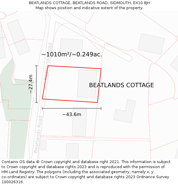 BEATLANDS COTTAGE, BEATLANDS ROAD, SIDMOUTH, EX10 8JH: Plot and title map