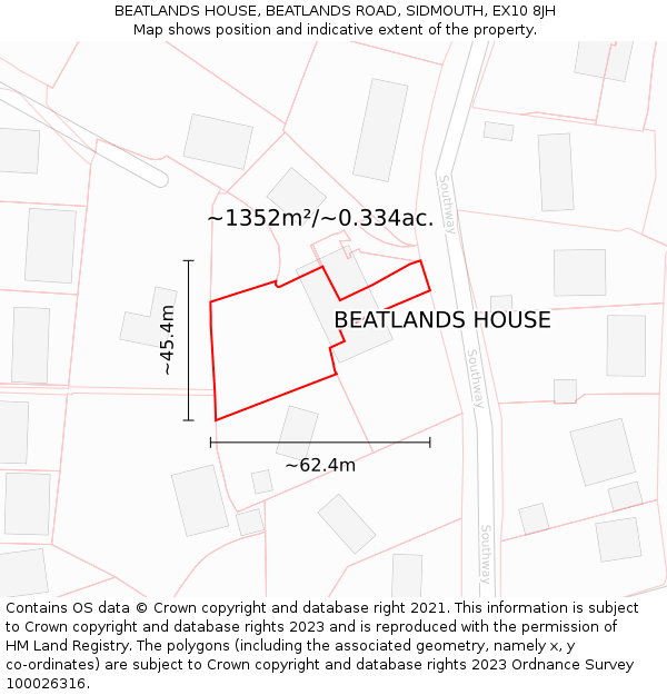 BEATLANDS HOUSE, BEATLANDS ROAD, SIDMOUTH, EX10 8JH: Plot and title map