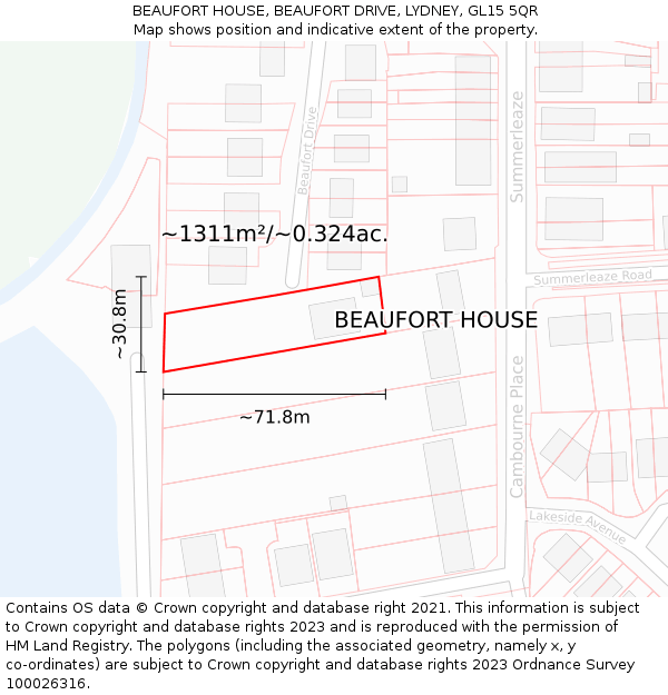 BEAUFORT HOUSE, BEAUFORT DRIVE, LYDNEY, GL15 5QR: Plot and title map