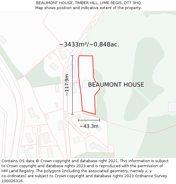 BEAUMONT HOUSE, TIMBER HILL, LYME REGIS, DT7 3HQ: Plot and title map